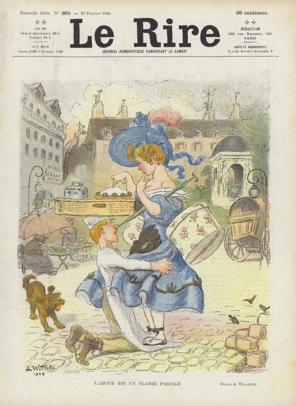 Liefde is een gedeeld plezier. Illustratie voor Le Rire door Adolphe Leon Willette