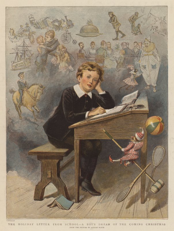 De vakantiebief van school, de droom van een jongen over het komende kerstfeest door Adrien Emmanuel Marie