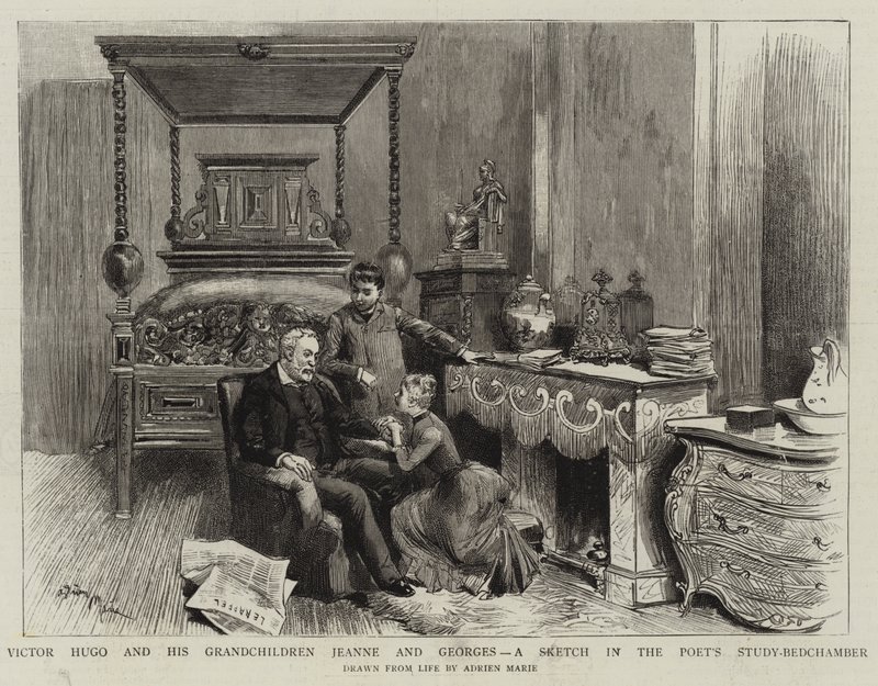 Victor Hugo en zijn Kleinkinderen Jeanne en Georges, een Schets in de Studiekamer van de Dichter door Adrien Emmanuel Marie