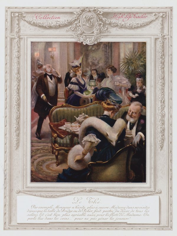 Belle Epoque Parijs, Modieuze dame drinkt thee door Albert Guillaume