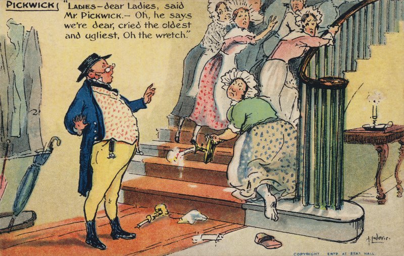Mr Pickwick beledigt een groep vrouwen door Albert Jnr. Ludovici