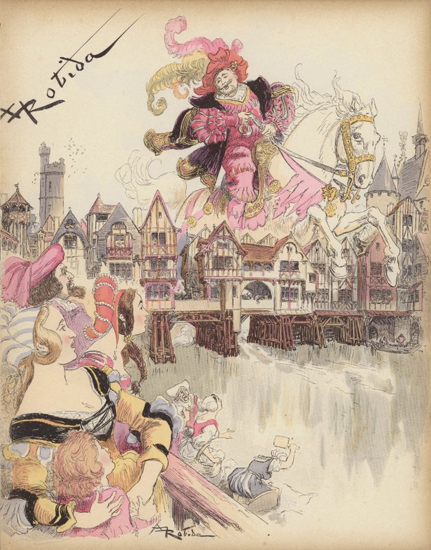 Ruiter springt over een brug door Albert Robida
