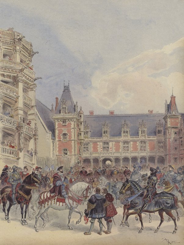 Het hof bij de kastelen van de Loire door Albert Robida