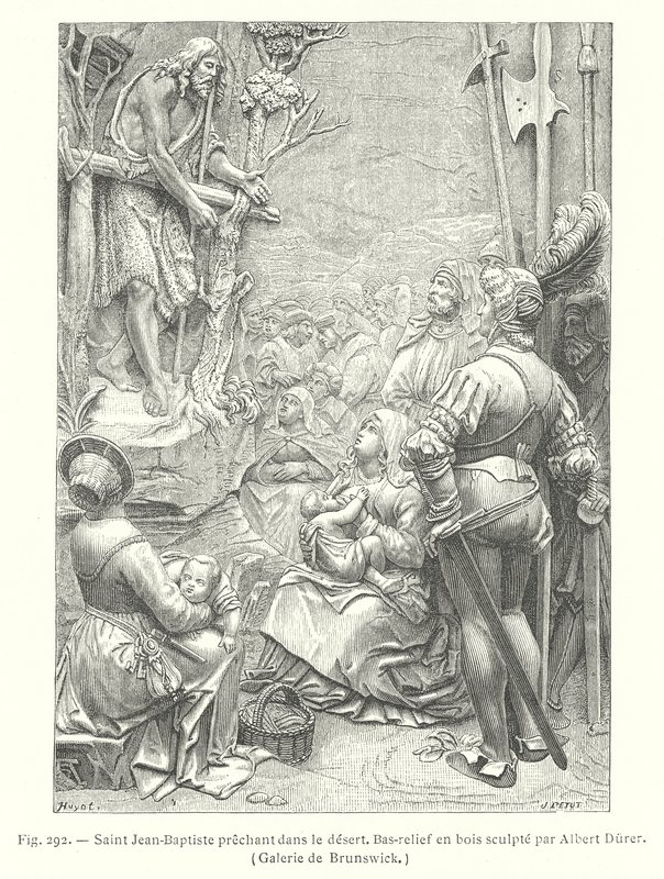 Johannes de Doper predikend in de woestijn (gravure) door Albrecht (after) Durer or Duerer