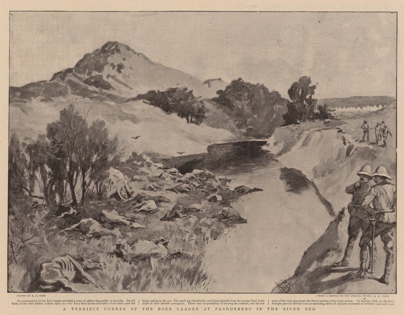 Een verschrikkelijke hoek van het Boerenlaager bij Paardeberg in de rivierbedding door Alexander Stuart Boyd