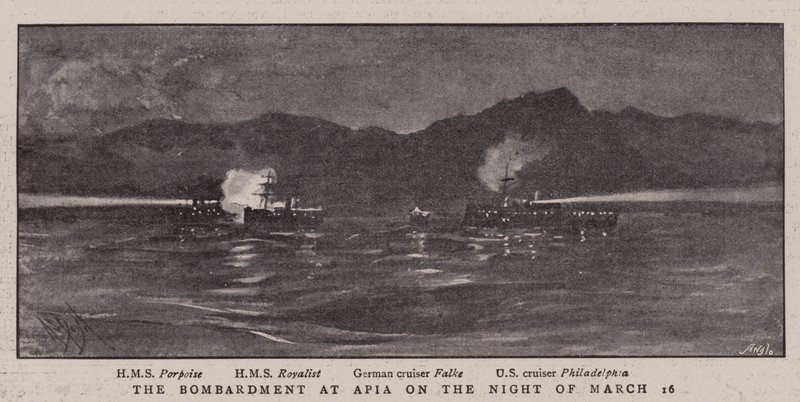 Het bombardement op Apia in de nacht van 16 maart door Alexander Stuart Boyd