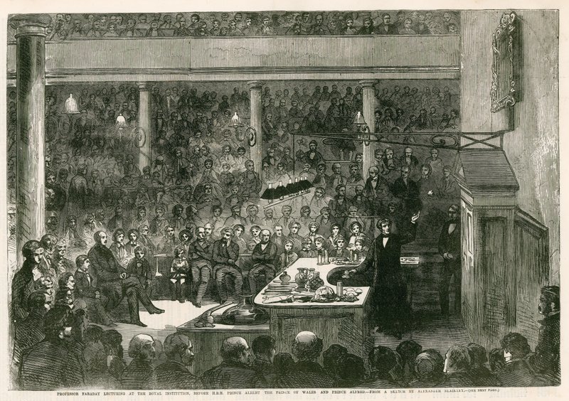 Professor Faraday geeft een lezing aan het Royal Institution voor ZKH Prins Albert, de Prins van Wales, en Prins Alfred door Alexander Blaikley
