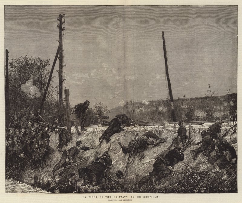Een gevecht op de spoorweg door Alfred Brunel de Neuville
