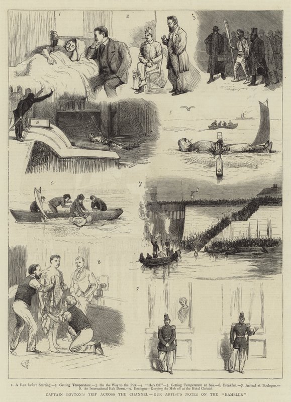 De reis van kapitein Boyton over het Kanaal, de aantekeningen van onze kunstenaar over de Rambler door Alfred Chantrey Corbould