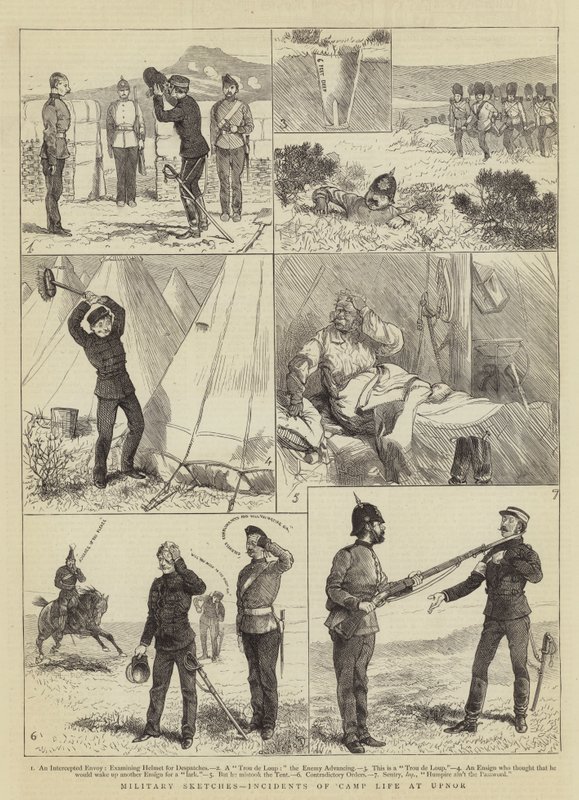 Militaire schetsen, incidenten uit het kamp leven in Upnor door Alfred Chantrey Corbould