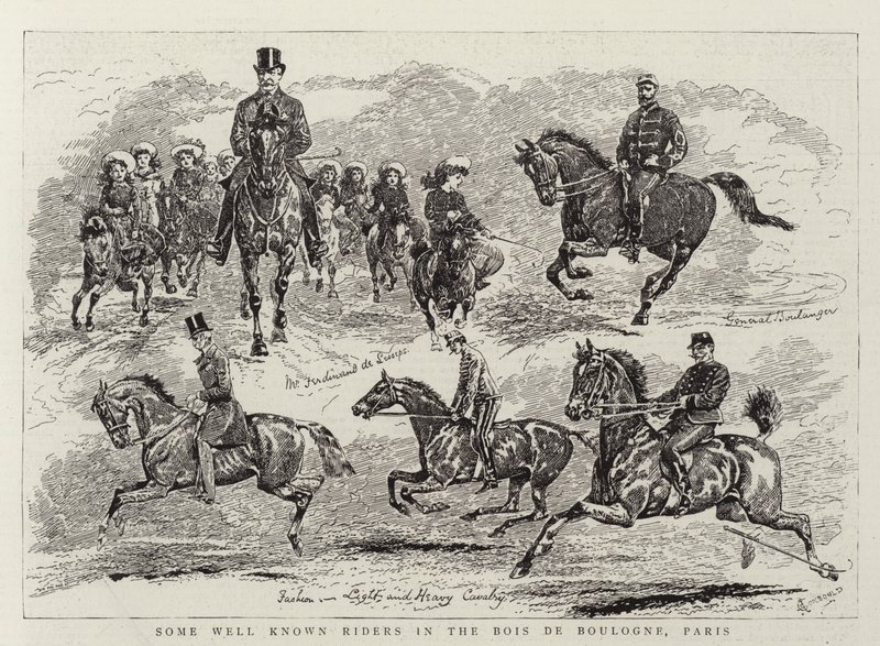 Enkele bekende ruiters in het Bois de Boulogne, Parijs door Alfred Chantrey Corbould