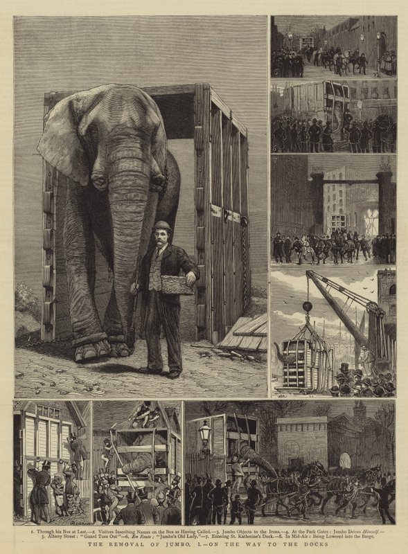 De verhuizing van Jumbo, I, op weg naar de dokken door Alfred Chantrey Corbould