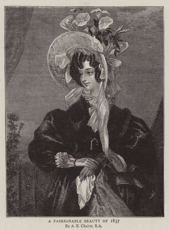 Een modieuze schoonheid van 1837 door Alfred Edward Chalon