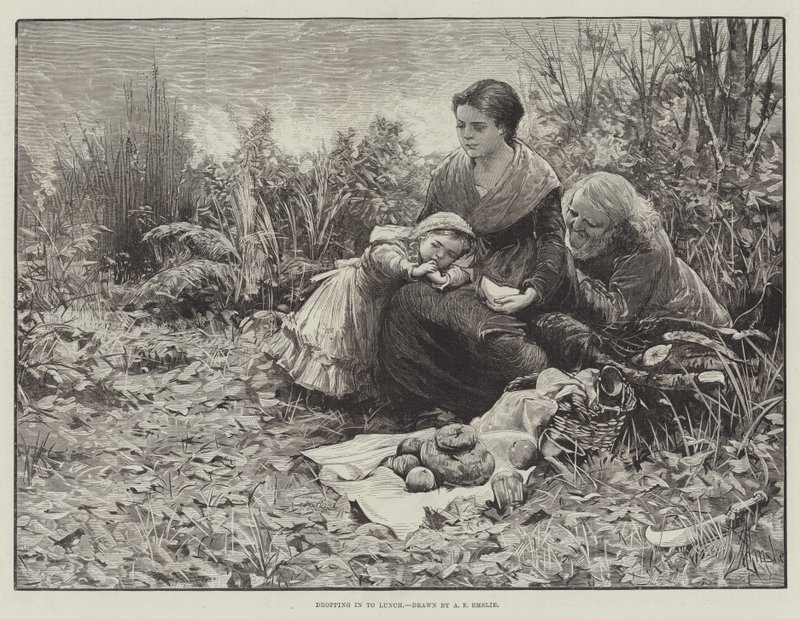 Binnenvallen voor de lunch door Alfred Edward Emslie