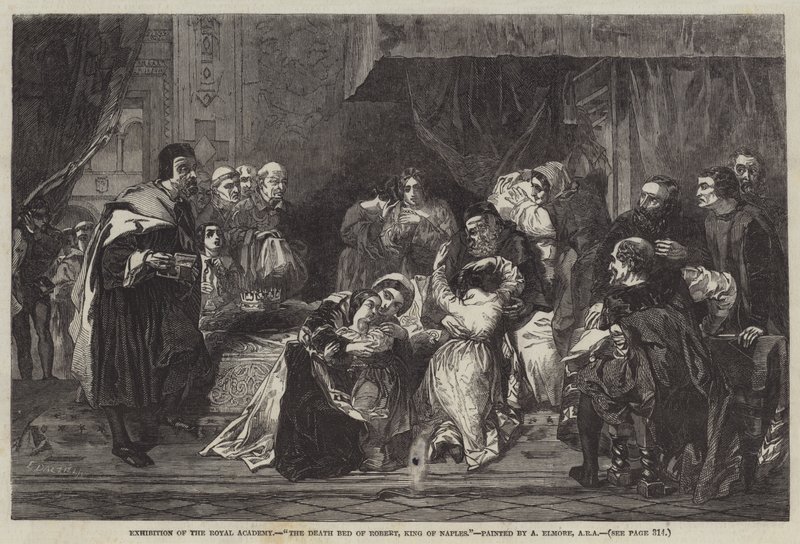 Het sterfbed van Robert, koning van Napels door Alfred W. Elmore