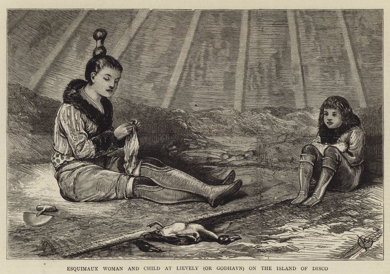 Eskimo Vrouw en Kind bij Lievely (of Godhavn) op het Eiland Disco door Alfred Chantrey Corbould