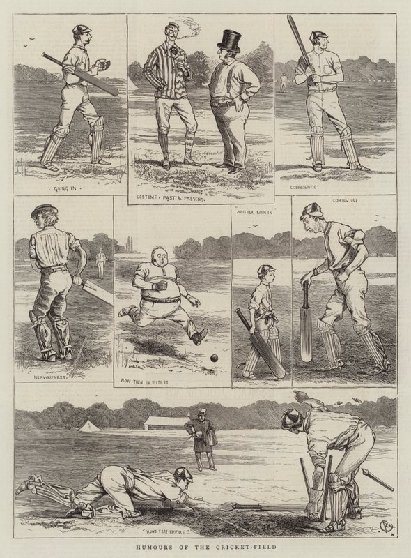 Humor van het cricketveld door Alfred Chantrey Corbould