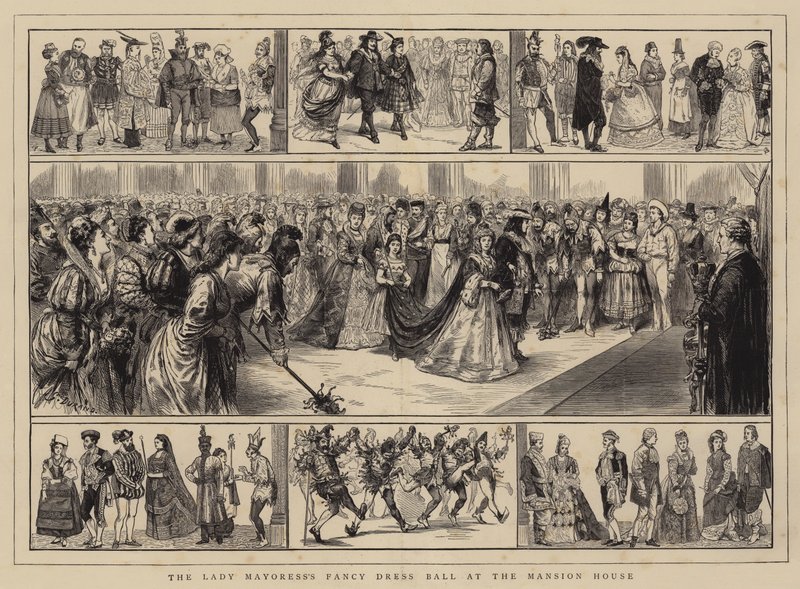 Het gemaskerd bal van de Lady Mayoress in het Mansion House door Alfred Chantrey Corbould