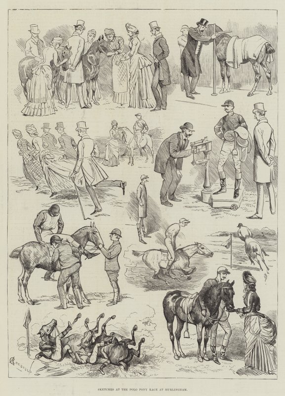 Schetsen bij de Polo Pony Race in Hurlingham door Alfred Courbould