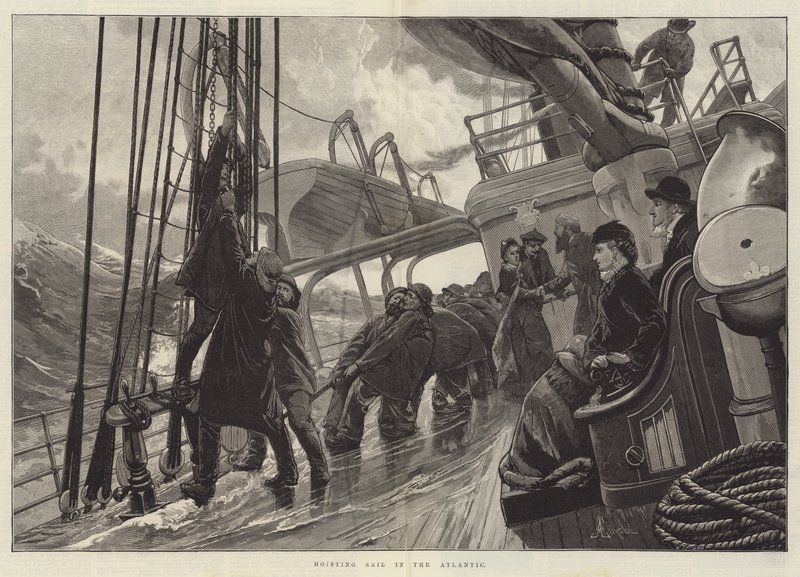 Zeil hijsen in de Atlantische Oceaan door Alfred Edward Emslie