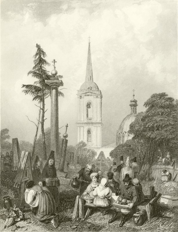 Begraafplaats van de Smolensko-kerk door Alfred Gomersal Vickers