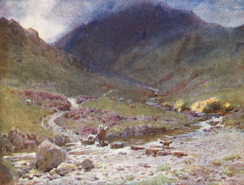 Lake District: Stapstenen, Far Easedale, Grasmere door Alfred Heaton Cooper