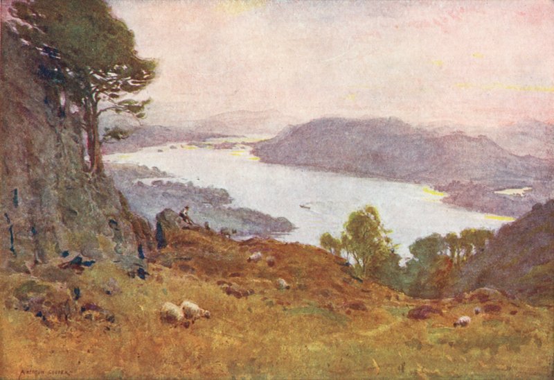 Lake District: Windermere vanuit Wansfell, zonsondergang door Alfred Heaton Cooper