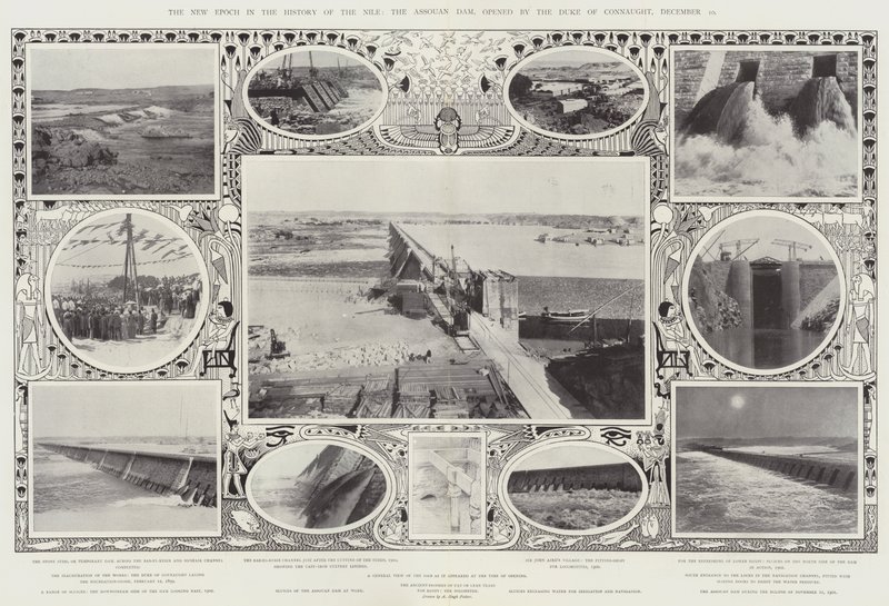 Het Nieuwe Tijdperk in de Geschiedenis van de Nijl, de Assouan Dam, geopend door de Hertog van Connaught, 10 december door Alfred Hugh Fisher