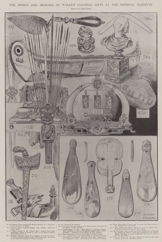 De Koloniale Geschenken van de Prins en Prinses van Wales in het Imperial Institute door Alfred Hugh Fisher