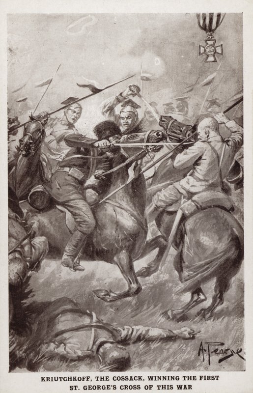 Kriutchkoff, de Kozak, wint het eerste Sint-Joris Kruis van de Eerste Wereldoorlog door Alfred Pearse