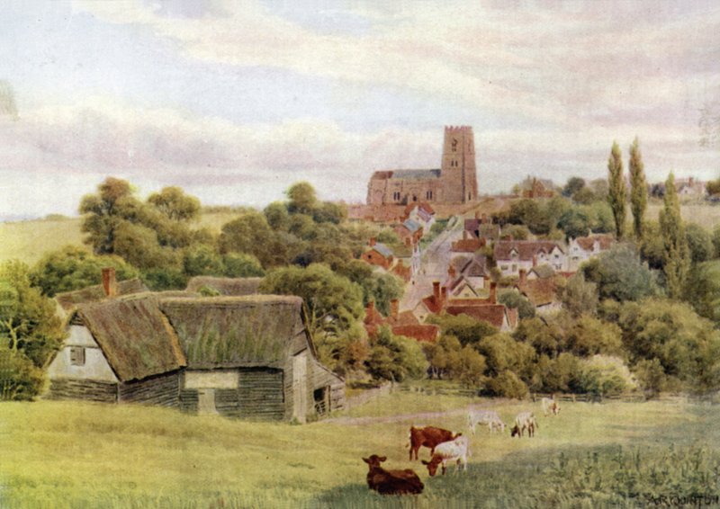 De kerk op de heuvel, Kersey, Suffolk door Alfred Robert Quinton