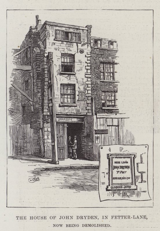 Het Huis van John Dryden, in Fetter-Lane, nu gesloopt door Alfred Robert Quinton