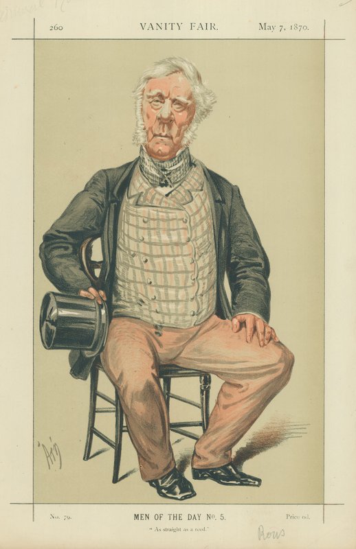 Admiraal Rous, Zo recht als een riet, 7 mei 1870, Vanity Fair cartoon door Alfred Thompson