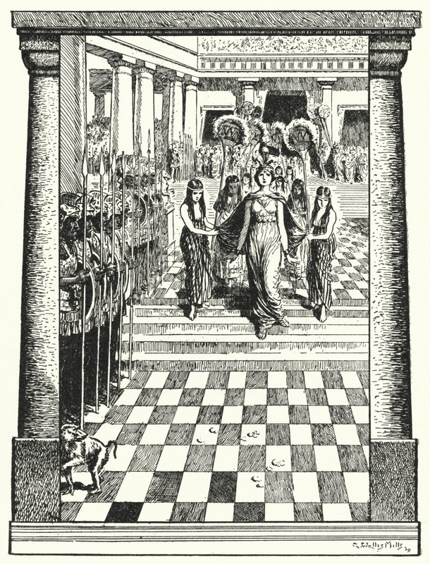 Dido, koningin van Carthago, bereidt zich voor op haar dood nadat ze door Aeneas is verlaten door Alfred Wallis Mills
