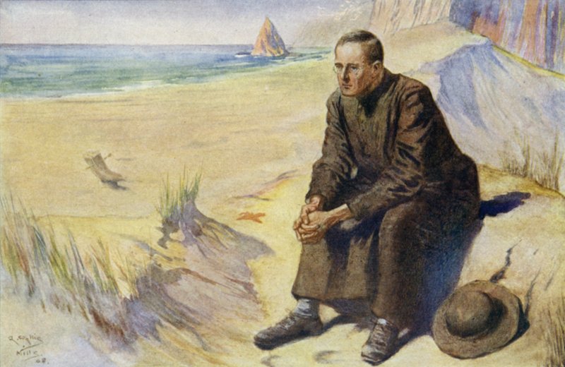 Pater Damien, Belgische katholieke missionaris, op zijn missie naar de leprakolonie op Molokai, Hawaï door Alfred Wallis Mills