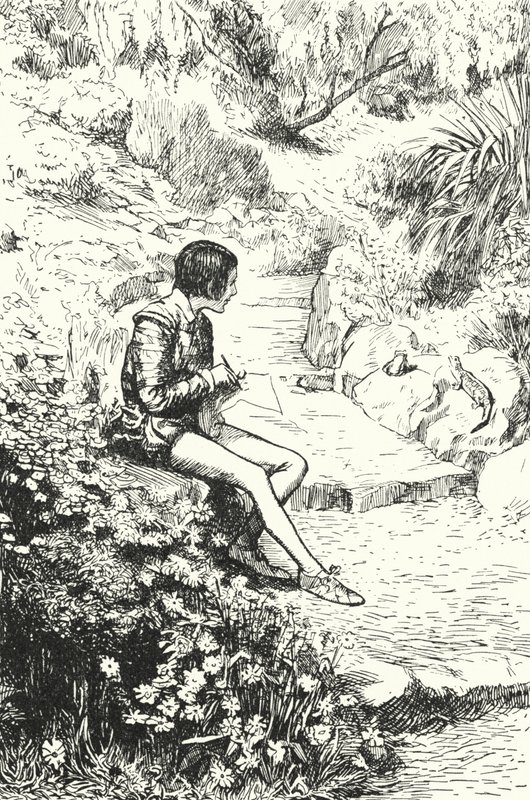 De Franse pottenbakker Bernard Palissy kijkt als jongen naar hagedissen in de tuin door Alfred Wallis Mills