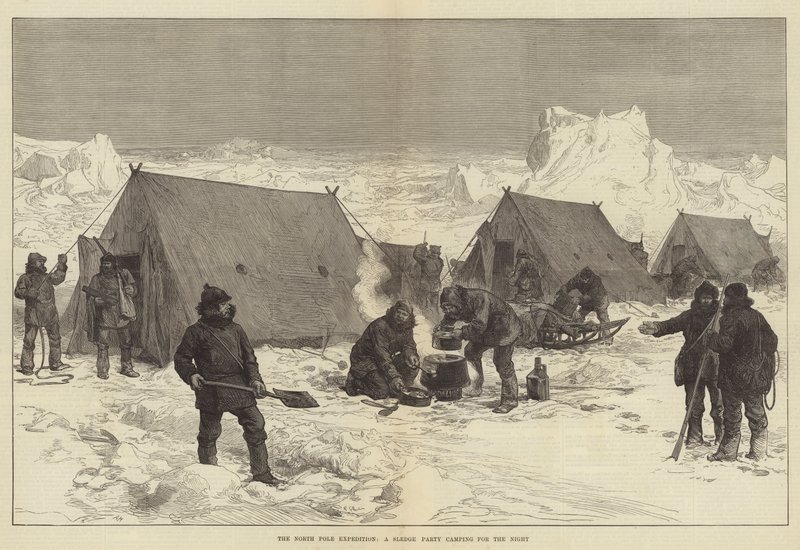 De Noordpool Expeditie, een Sledepartij kampeert voor de Nacht door Alfred William Hunt