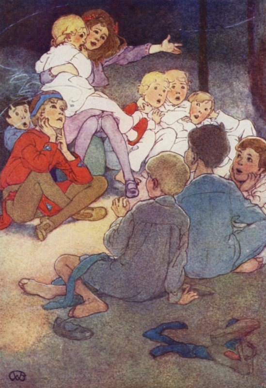 Wendy vertelde haar verhaal (kleur litho) door Alice Bolingbroke (after) Woodward