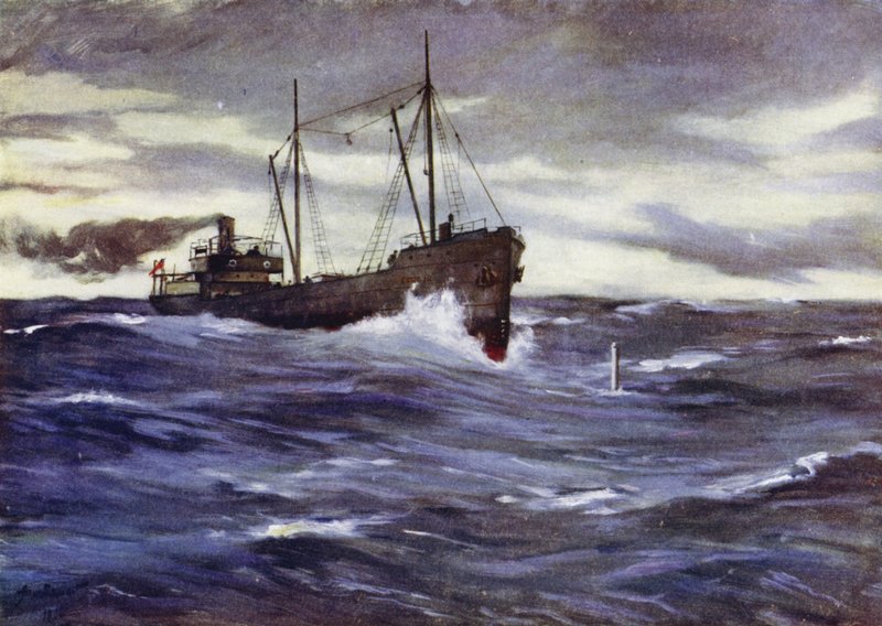 De collier Thordis op het punt een Duitse onderzeeër te rammen door Allan (after) Stewart