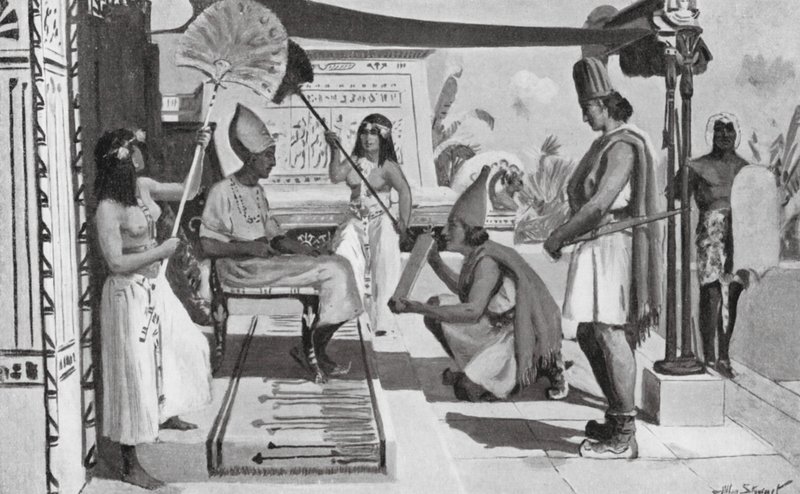 Ramses II ontvangt een kopie van zijn verdrag met de Hettieten door Allan Stewart