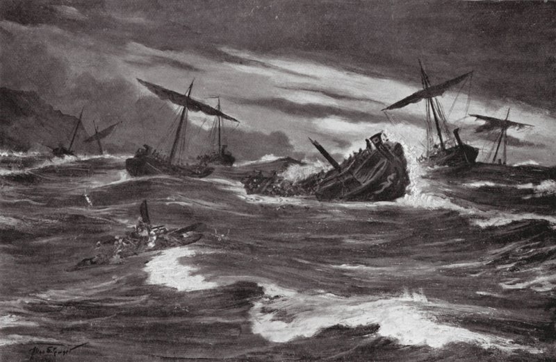 De vloot van Xerxes in de baai van Casthanea door Allan Stewart
