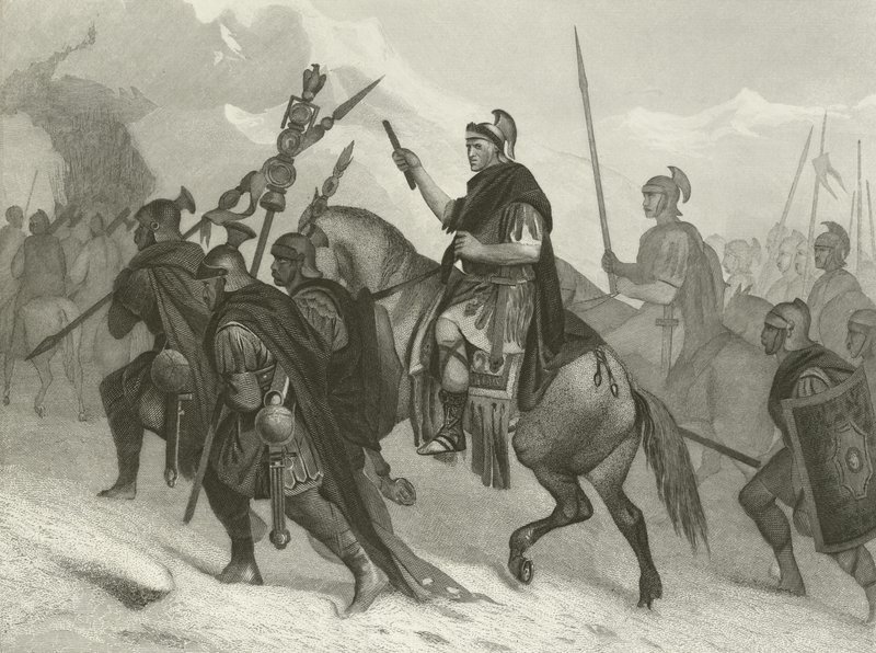 Hannibal en zijn leger steken de Alpen over door Alonzo Chappel