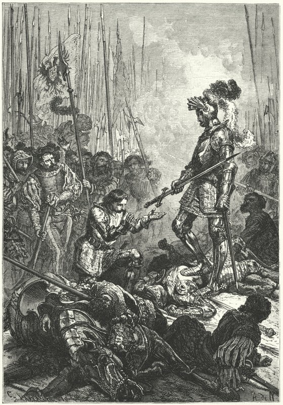 Francis I van Frankrijk gevangen genomen bij de Slag bij Pavia door Alphonse Marie de (after) Neuville