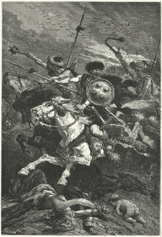 Hunnen aanvallen in de Slag bij Chalons, 451 door Alphonse Marie de (after) Neuville