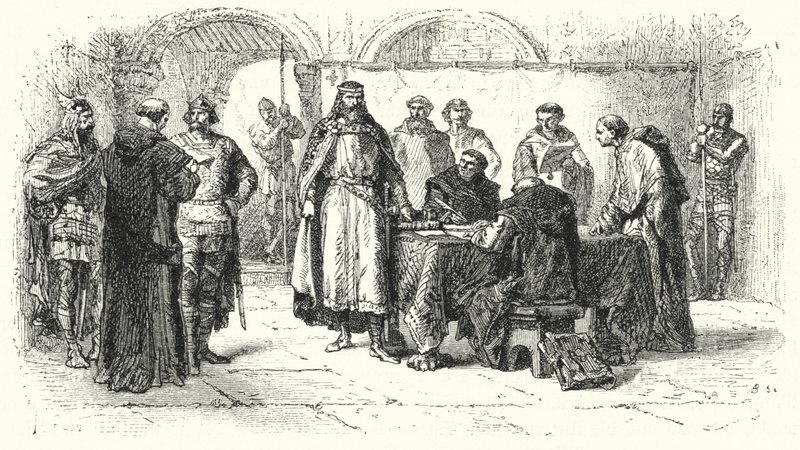 Afkondiging van het katholicisme als de religie van het Gotische Koninkrijk in Spanje op het Derde Concilie van Toledo, 589 (gravure) door Alphonse Marie de (after) Neuville