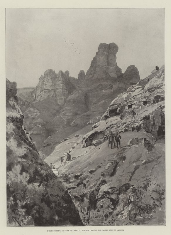 Drakensberg, aan de grens van Transvaal, waar de Boeren in Laager zijn door Amedee Forestier