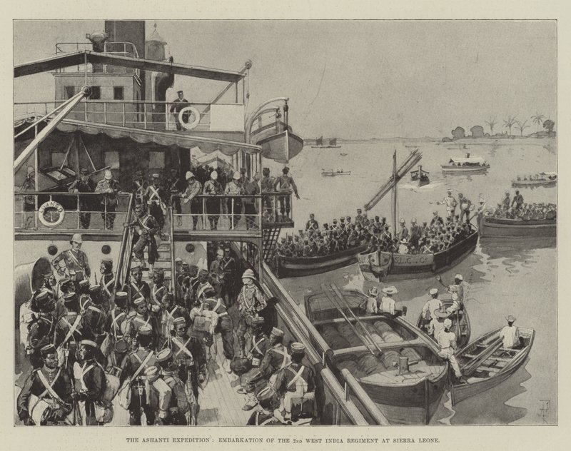 De Ashanti Expeditie, Inscheping van het 2e West-Indische Regiment in Sierra Leone door Amedee Forestier