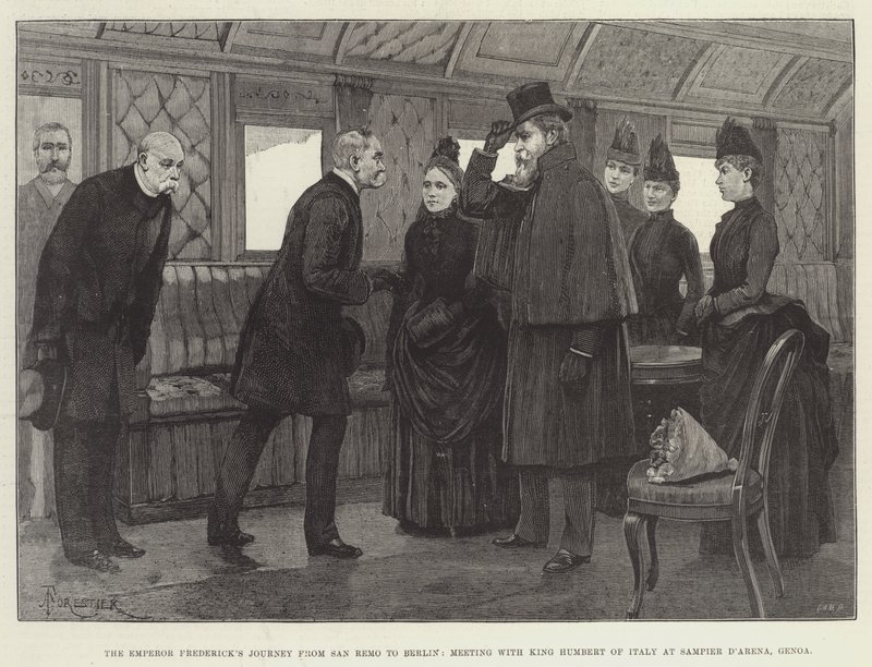 De Reis van Keizer Frederik van San Remo naar Berlijn, Ontmoeting met Koning Humbert van Italië in Sampier d