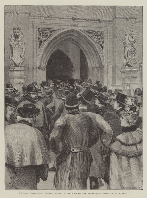 Het grote Home Rule-debat, scène bij de deur van het Lagerhuis, maandag 13 februari door Amedee Forestier