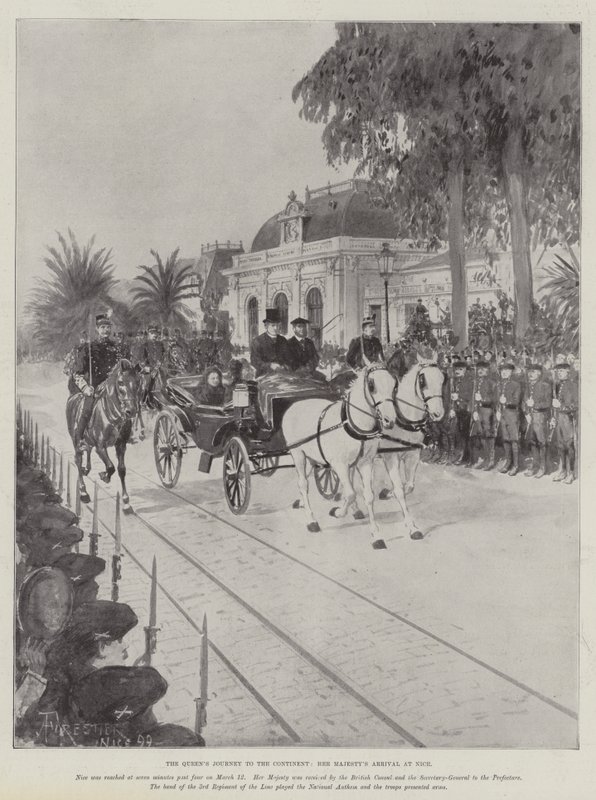 De reis van de koningin naar het continent, de aankomst van Hare Majesteit in Nice door Amedee Forestier